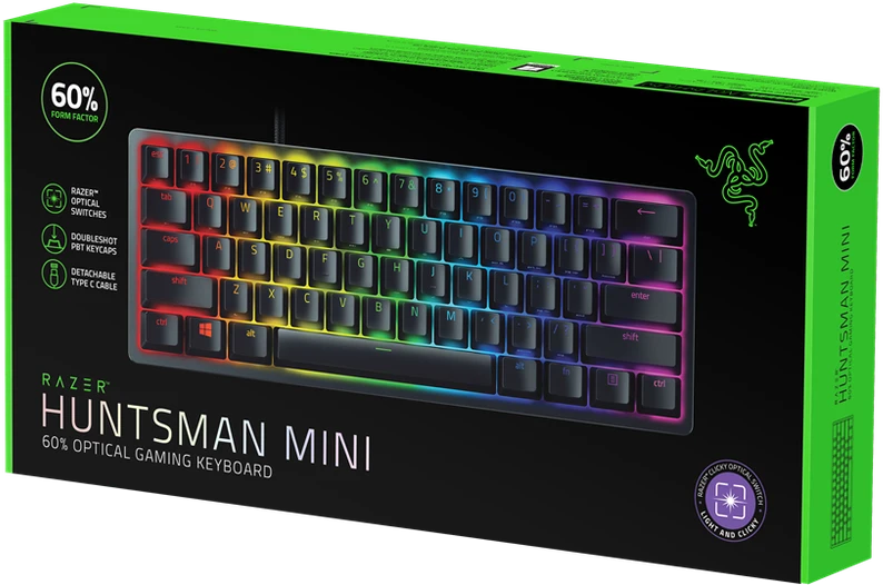60% Mechaninė Žaidimų klaviatūra Razer Huntsman Mini, Violetinė Switch, Nordic išdėstymas