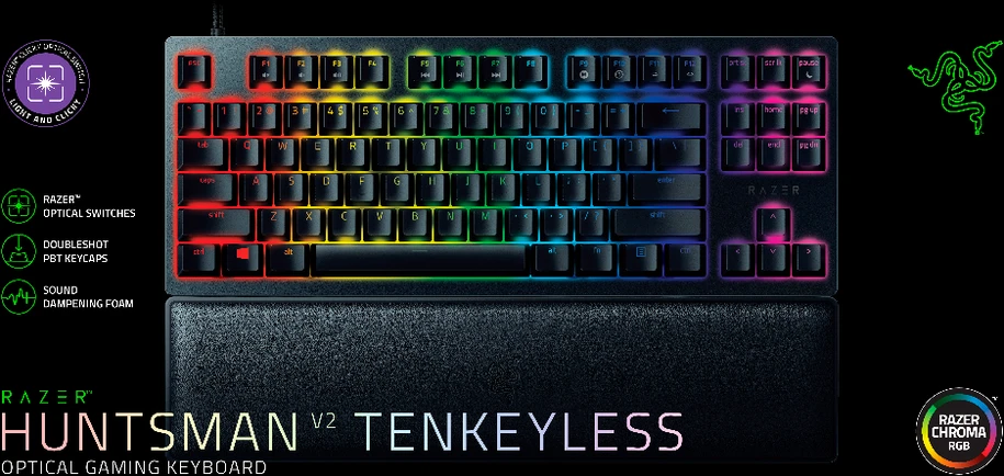 Razer Huntsman V2 TKL Klaviatūra žaidimams RGB LED pašvietimas, Nordic išdėstymas, Clicky Purple Switch