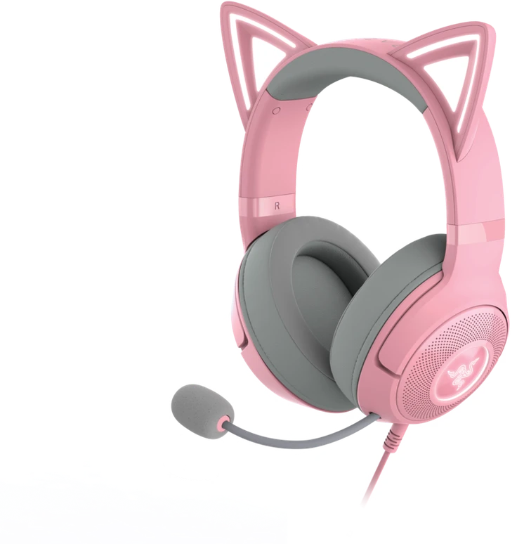 Razer Kraken Kitty V2 žaidimų ausinės, su laidu, mikrofonu, Rožinės spalvos