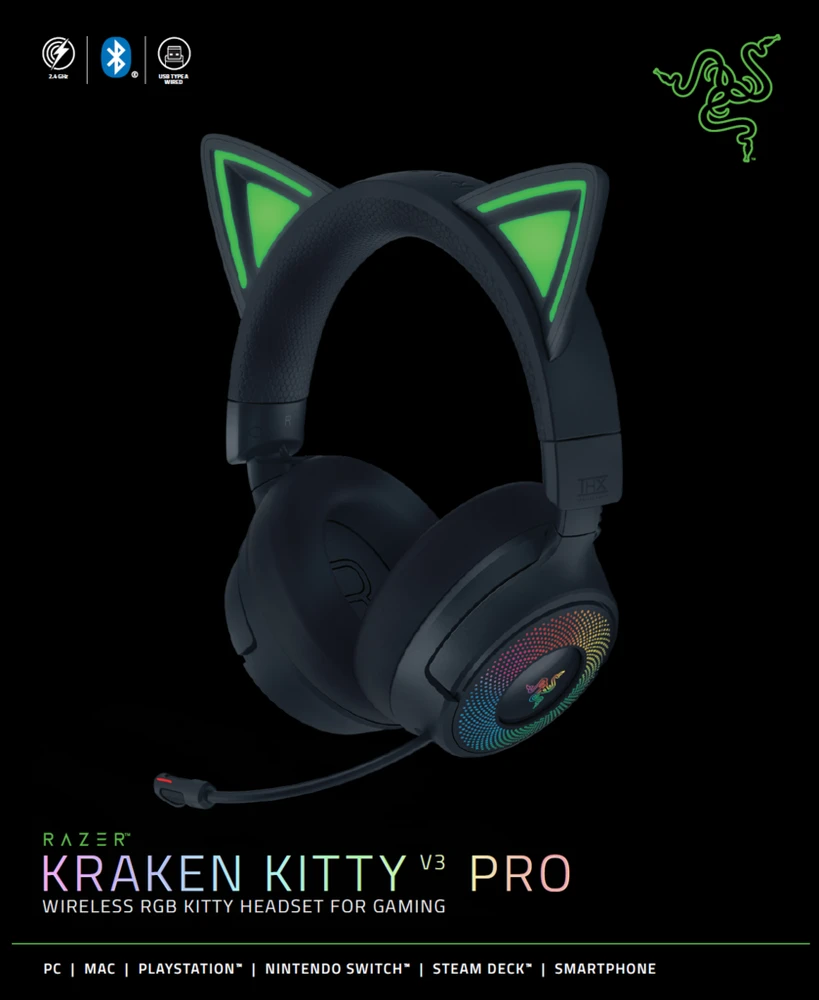 Razer | Ausinės | Kraken Kitty V3 Pro | Bluetooth | Over-Ear | Juodas