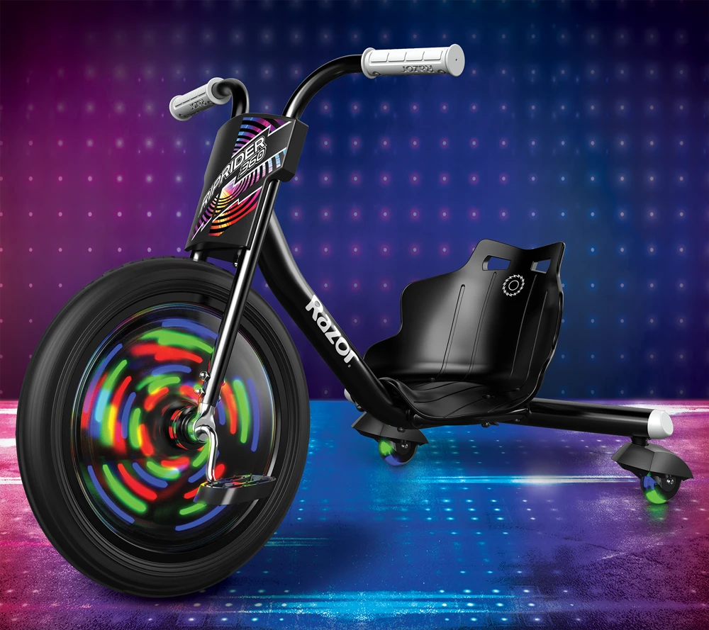 Triratis dviratis Razor RipRider 360 Lightshow, juodos spalvos
