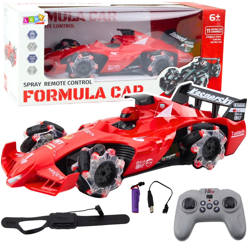 Lean Toys Raudonas nuotoliniu būdu valdomas lenktyninis automobilis su dūmų efektu