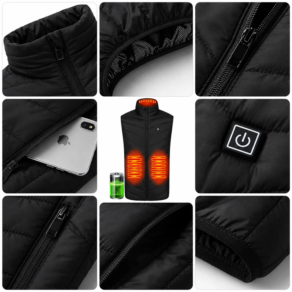 Realne Ceny Krzysztof Alchimionek 30x Šildoma liemenė Be rankovių Striukė Žieminė Unisex USB Powerbank r XL