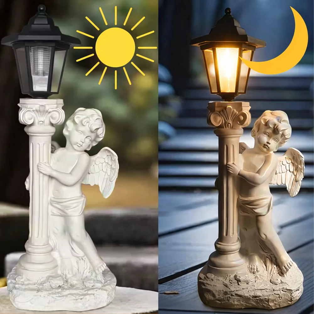 Realne Ceny Krzysztof Alchimionek Saulės energija maitinamas angelas LED figūrėlė žvakidė dekoracija statulėlė sodui ant kapo 49 cm