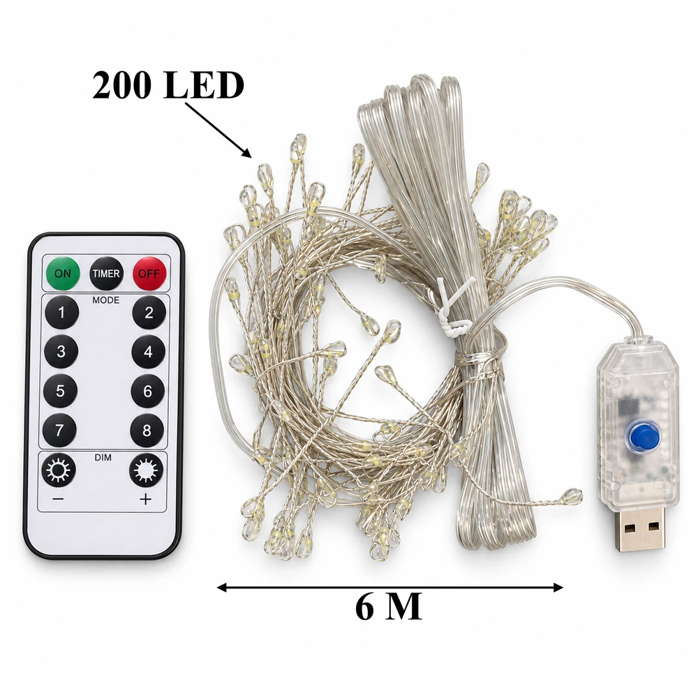 Realne Ceny Krzysztof Alchimionek Girlanda Łańcuch Świetlny 300 LED 9m Balta Zimna 8 Funkcji Pilot Druciki USB