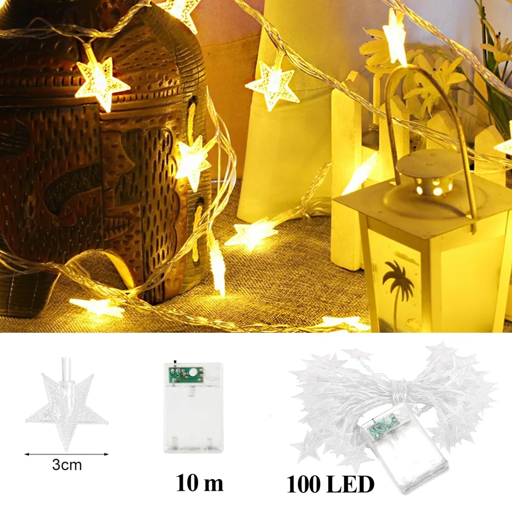 Realne Ceny Krzysztof Alchimionek Kalėdinė šviesos užuolaidų girlianda, 100 LED žvaigždžių, šiltai balta, 10 m