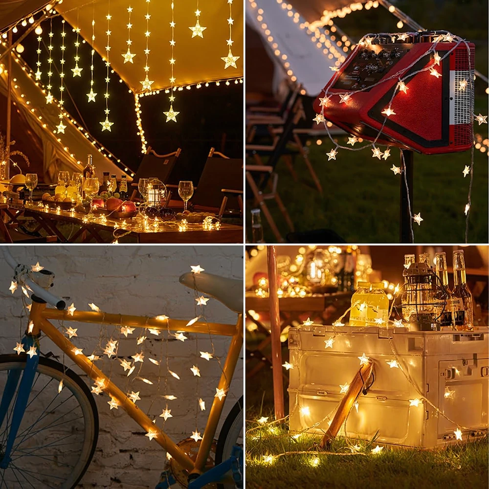 Realne Ceny Krzysztof Alchimionek Kalėdinė šviesos užuolaidų girlianda, 100 LED žvaigždžių, šiltai balta, 10 m