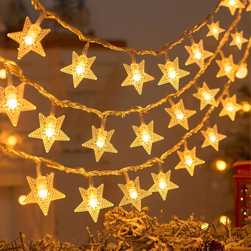 Realne Ceny Krzysztof Alchimionek Kalėdinė šviesos užuolaidų girlianda, 100 LED žvaigždžių, šiltai balta, 10 m