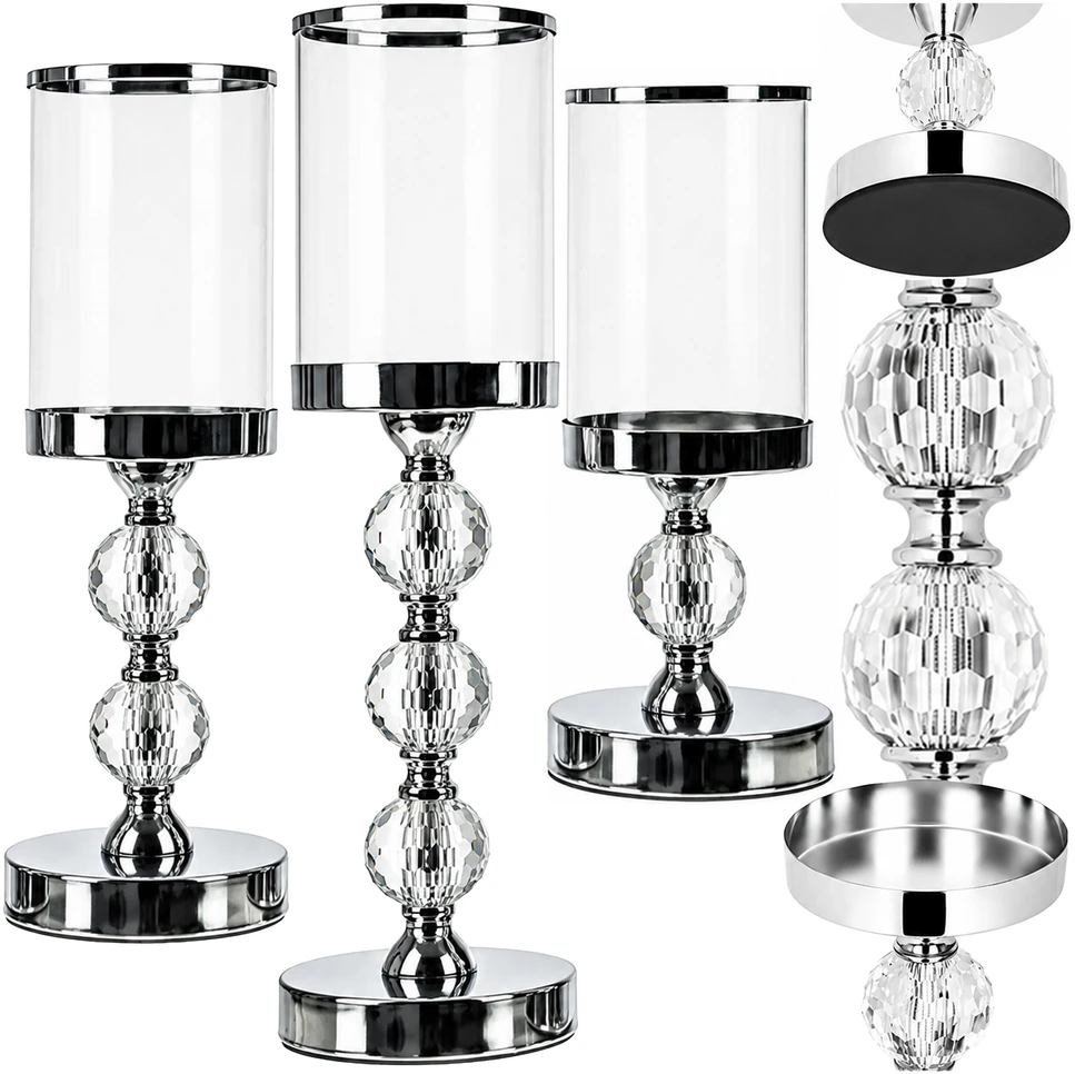Realne Ceny Krzysztof Alchimionek Świecznik Świeczniki Szklane Metalowe Sidabrinė Lampion Glamour Rinkinys 3 vnt