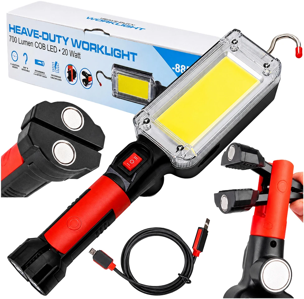 Realne Ceny Krzysztof Alchimionek Žibintuvėlis Lampa Warsztatowa Kanałowa Led su Hakiem Magnesem 700 Lm 20 W Mocna
