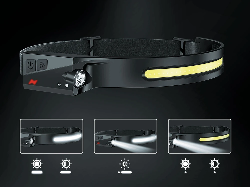 Rebel Įkraunamas priekinis žibintas (5W COB + 3W LED) - galvos juosta