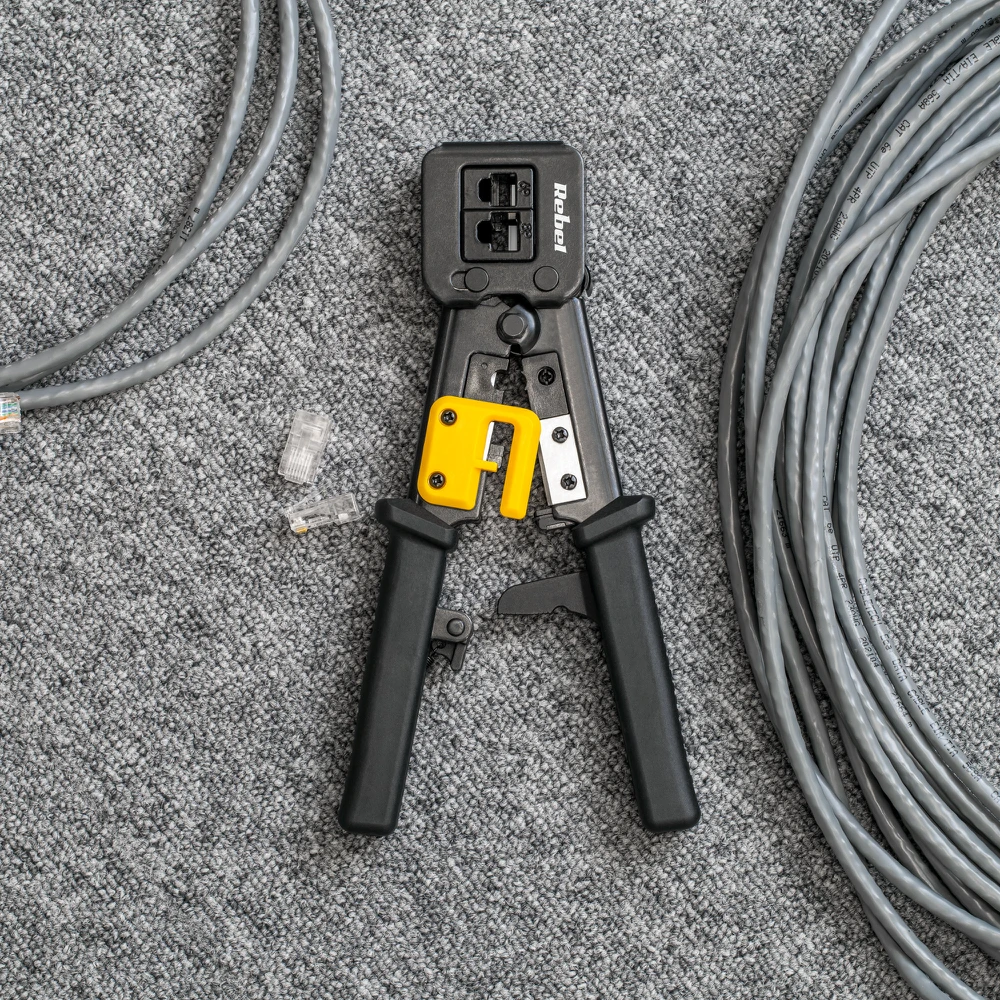 Rebel RJ45, RJ12, RJ11 praėjimo kištuko griebtuvas