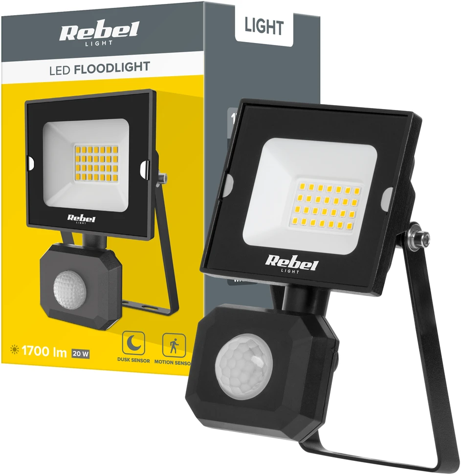 Rebel 20W LED prožektorius su judesio ir prieblandos jutikliu, 4000K, 230V