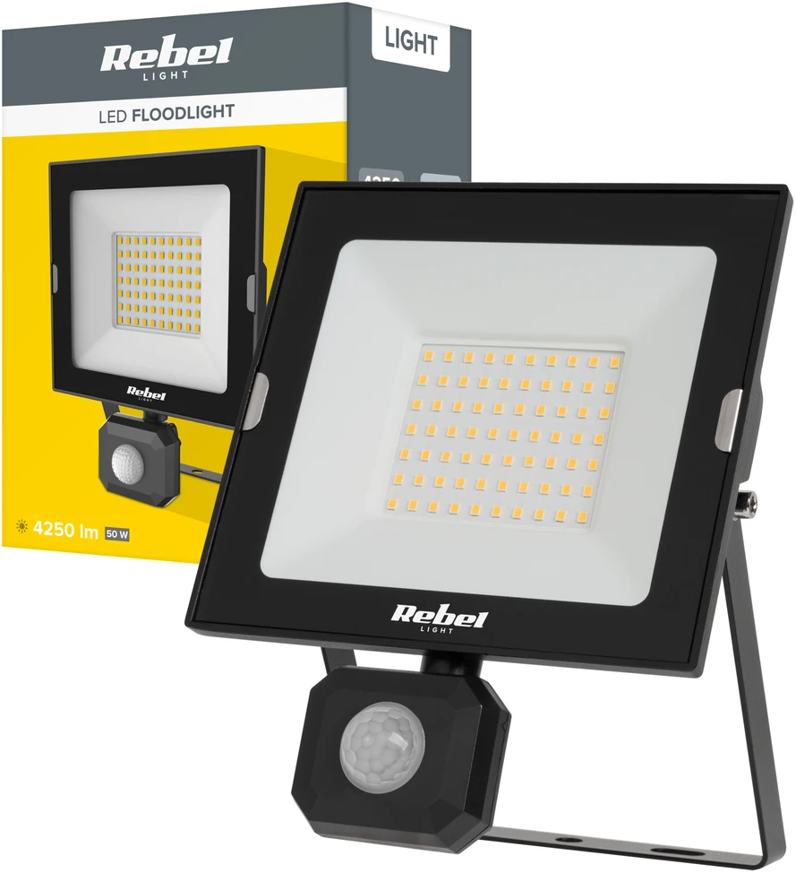 Rebel 50W LED prožektorius su prieblanda ir judesio jutikliu, 4000K, 230V