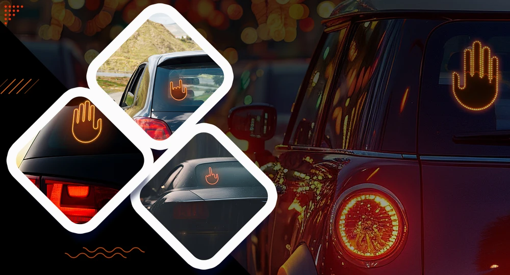 Ręka LED rankos gesto signalas automobilio galiniam langui, viduriniajam pirštui + nuotolinio valdymo pultas