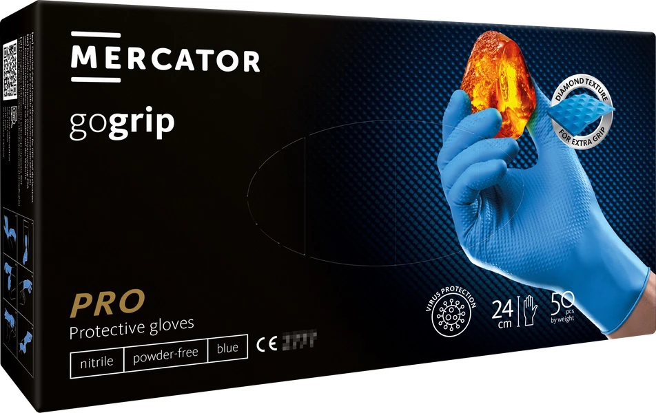 Rękawice Mercator Medical Nitrilo pirštinės GoGrip mėlynas, dydis S, 50 vnt.