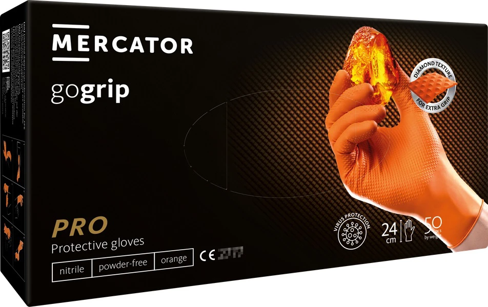 Mercator Medical Nitrilo pirštinės GoGrip Oranžinis, dydis M, 50 vnt.