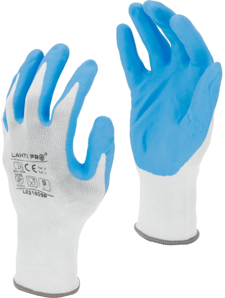 Lahti Pro Rękawice Nitrilo pirštinės baltos ir mėlynos l221609p, kartonas, "9", ce, Lahti
