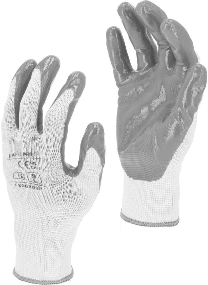 Lahti Pro Rękawice Nitrilo pirštinės, pilkos ir baltos, l220309p, kartonas, "9", ce, Lahti