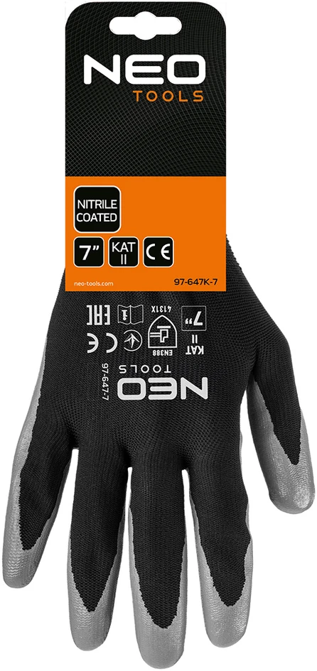 Rękawice Nitrilu dengtos poliesterio darbo pirštinės, 4131X, 7 dydis (kartonas)