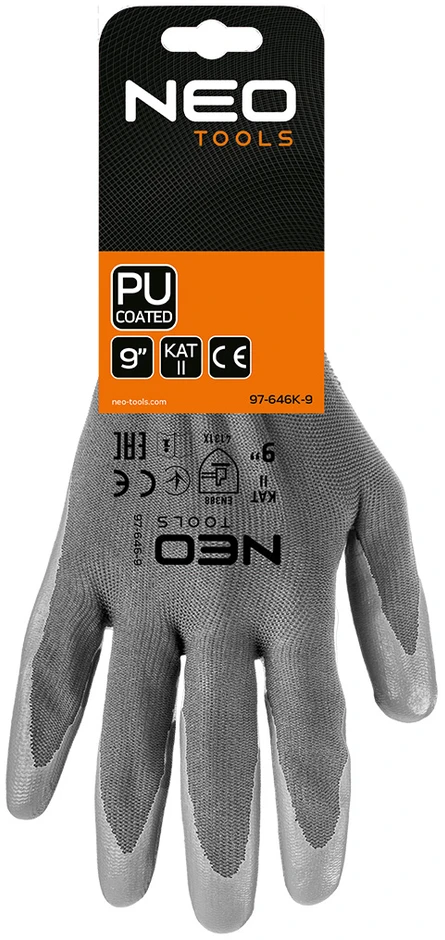 Rękawice PU dengtos poliesterio darbo pirštinės, 4131X, 9 dydis (kartonas)