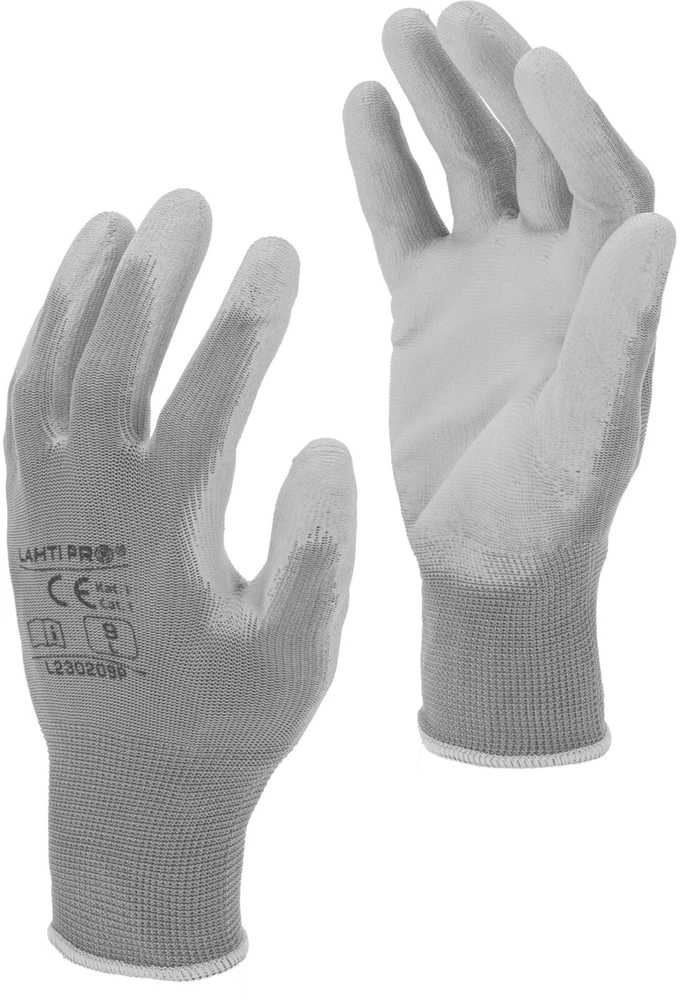 Lahti Pro Rękawice PU pirštinės pilkos l230209p, kartonas, "9", ce, Lahti