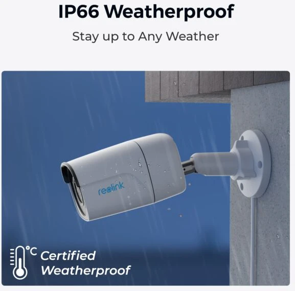 Reolink | IP kamera | RLC-510A | Kulka | 5 MP | Fiksuotas objektyvas | Maitinimas per Ethernet (PoE) | IP66 | H.264 | „MicroSD“ (maks. 256 GB) | Baltas
