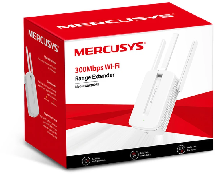 TP-Link „Mercusys“ | „Wi-Fi“ diapazono ilgintuvas | MW300RE | 802.11n | 2,4 GHz | 300 Mbit/s | be PoE | Antenos tipas: 3 išorinės