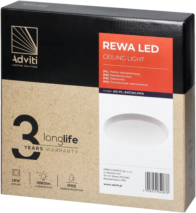 Orno REWA LED 18W, lubinis šviestuvas, 1880lm, IP65, 4000K, PC gaubtas