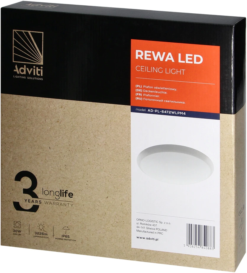 Orno REWA LED 30W, lubinis šviestuvas, 3225lm, IP65, 4000K, PC gaubtas