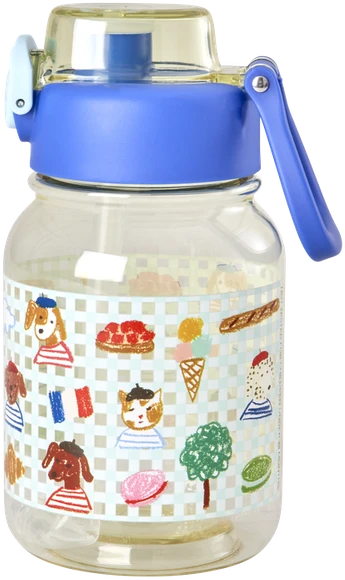 Rice - Plastikinis vaikiškas gertuvės formos buteliukas - Paryžiaus raštas - mėlynas - 700 ml