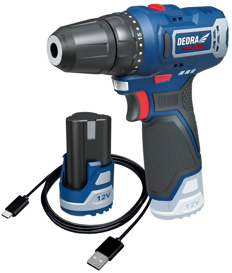 Dedra Rinkinys 12 V „ded7330“ atsuktuvo, „ded7300“ USB/C ir „ded7320“ 2,0 Ah akumuliatoriaus rinkinys