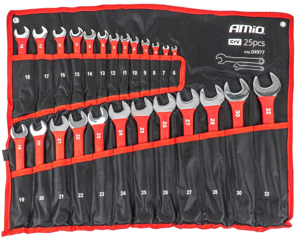 Kombinuotų raktų rinkinys, 6–32 mm, CrV, 25 vnt., AMIO-04977