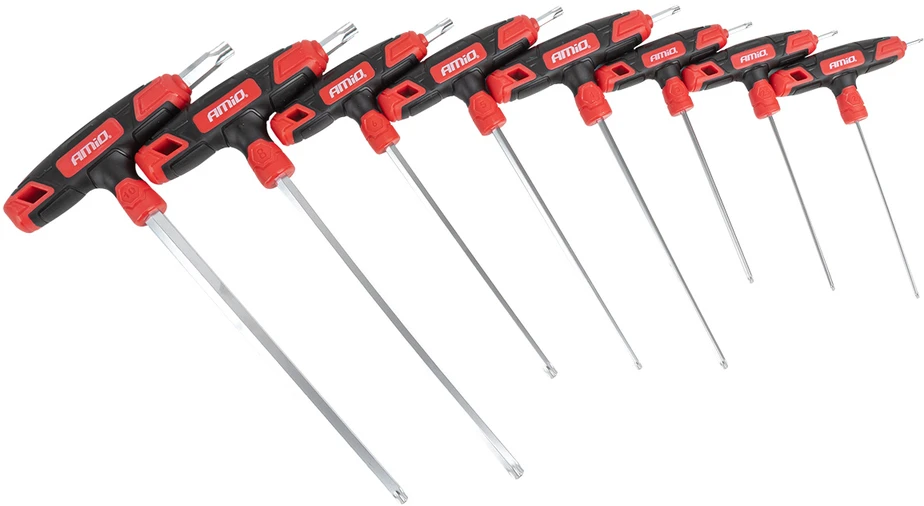 Torx raktų rinkinys su T formos rankena, 8 vnt. AMIO-04827