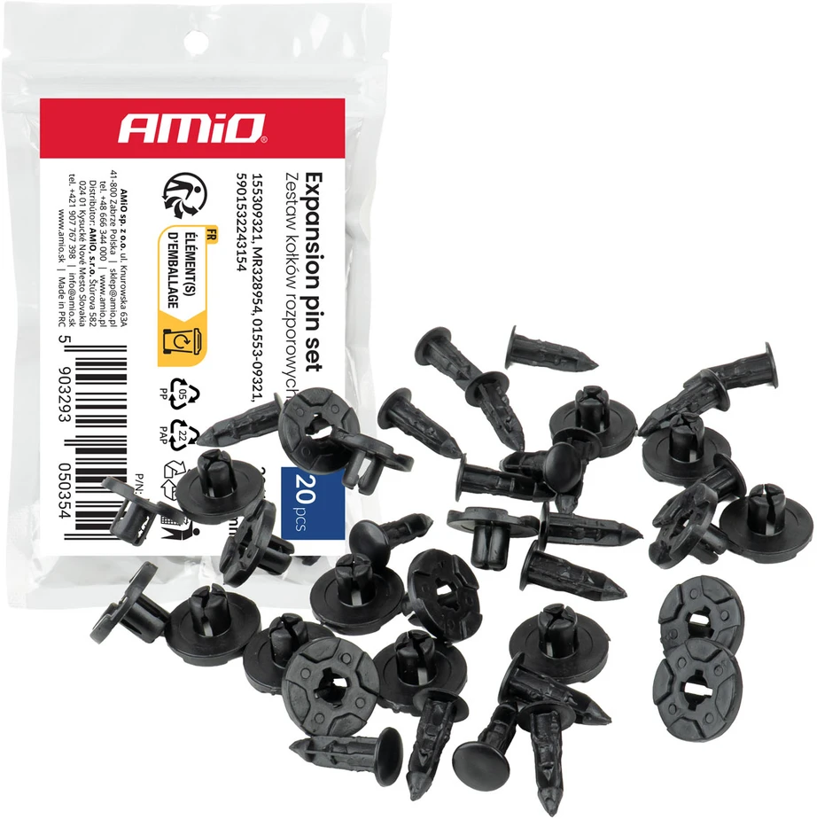 Rinkinys kołków rozporowych 20 mm 19 mm 8 mm ? 9 mm 20szt. amio-05035