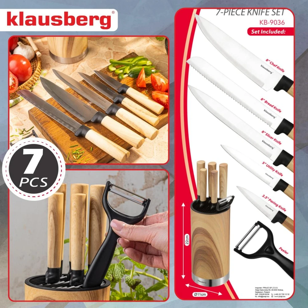 Rinkinys 7 dalių peilių rinkinys su blokeliu, nerūdijančio plieno, Klausberg, kb-9036
