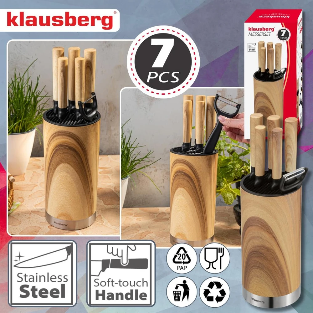 Rinkinys 7 dalių peilių rinkinys su blokeliu, nerūdijančio plieno, Klausberg, kb-9036
