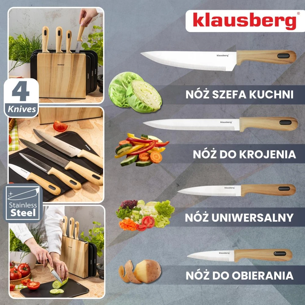 Rinkinys 8 dalių peilių ir lentelių rinkinys su organizatoriumi, medinis, nerūdijantis plienas, Klausberg, kb-9037
