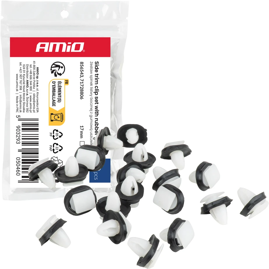 Šoninės juostos segtukų rinkinys su guminiu tarpikliu ? 8 mm 17 mm 20 vnt. amio-05046