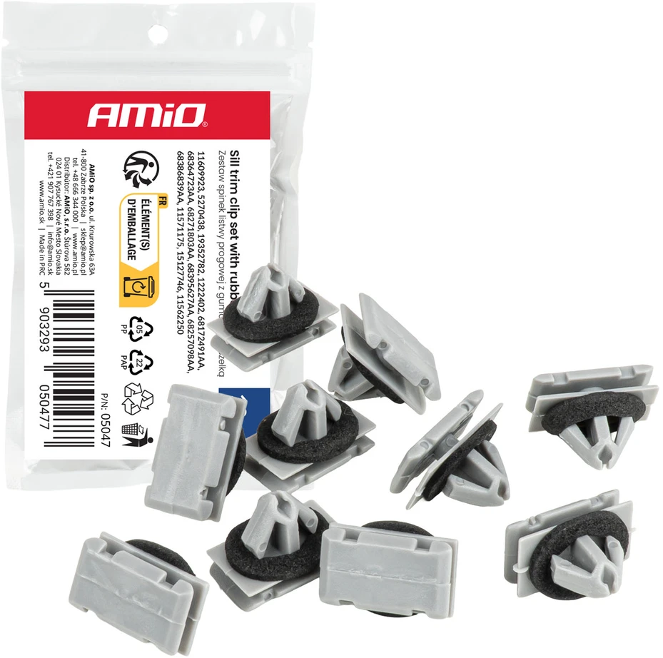 Rinkinys spinek listwy progowej su gumową uszczelką 11 mm 10vnt. amio-05047