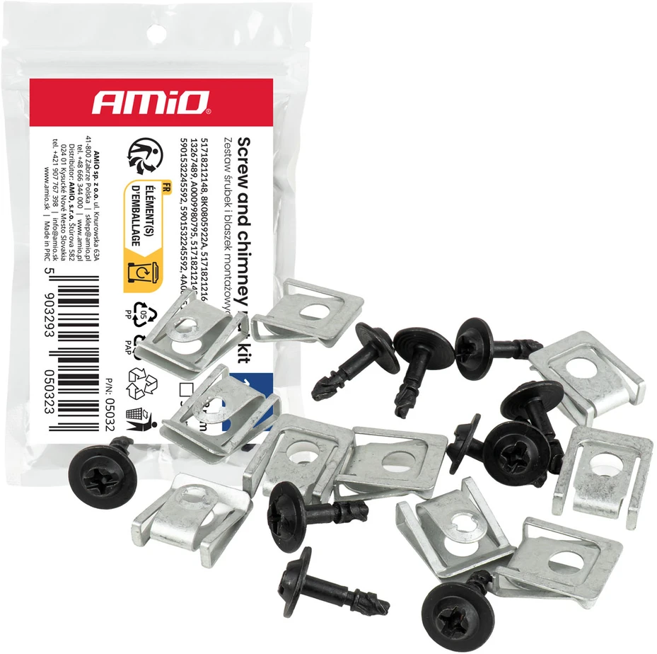 Rinkinys śrubek i blaszek montażowych 18 mm ? 5 mm 10kpl amio-05032