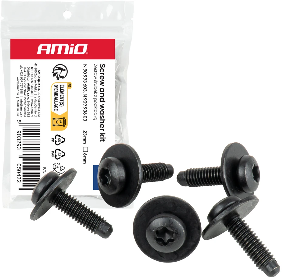 Rinkinys śrubek su podkładką ? 6 mm 23 mm torx 5kpl amio-05042