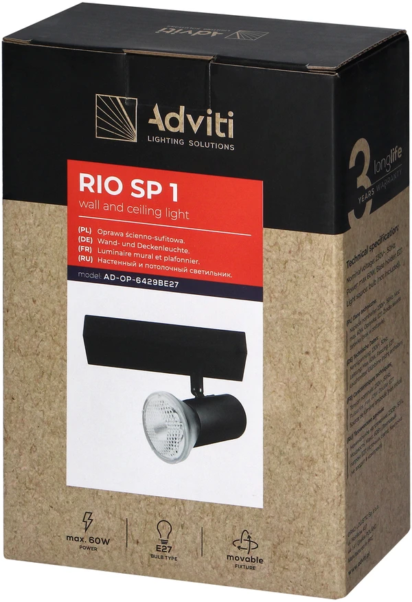 Orno RIO SP 1, sieninis-lubinis šviestuvas, E27, maks. 60 W, IP20, juodas