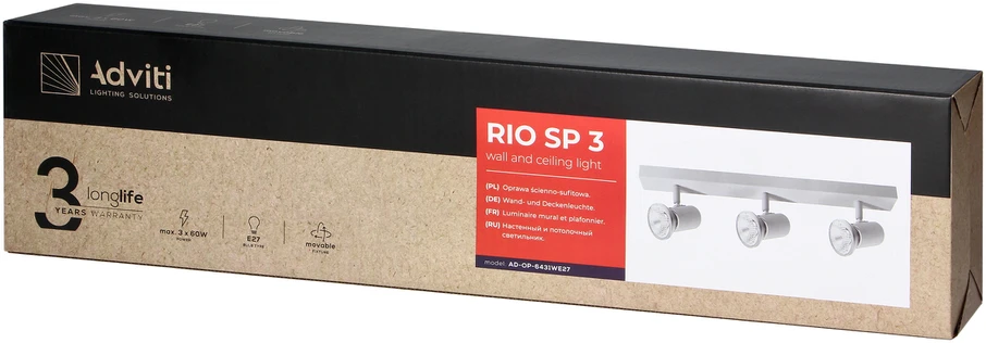 Orno RIO SP 3, sieninis-lubinis šviestuvas, E27, max. 3x60W, IP20, baltas