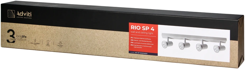 Orno RIO SP 4 sieninis-lubinis šviestuvas, E27, maks. 4x60W, IP20, baltas