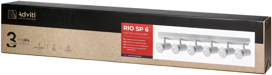 Orno RIO SP 6, sieninis-lubinis šviestuvas, E27, maks. 6x60W, IP20, baltas