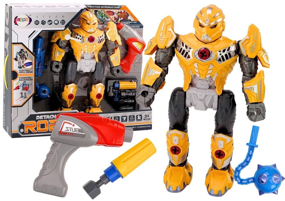 Lean Toys Geltonas robotas su gręžimo funkcija ir šviesos bei garso efektais