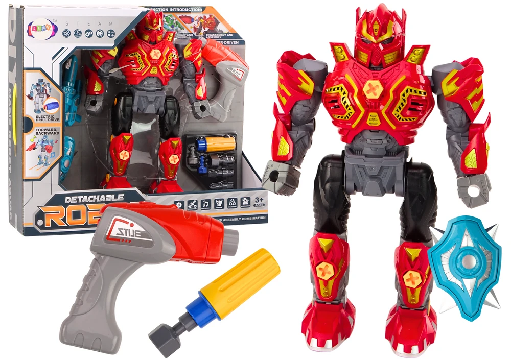Lean Toys Raudonas robotas su gręžtuvu ir šviesomis