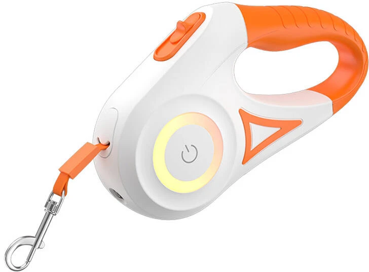 Rojeco Dog automatinis pavadėlis LED 5 m (balta ir oranžinė)