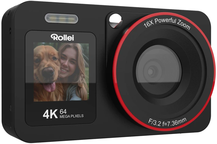 „Rollei“ – „Compactline“ dviejų ekranų skaitmeninė kamera – 64 MP – 4K